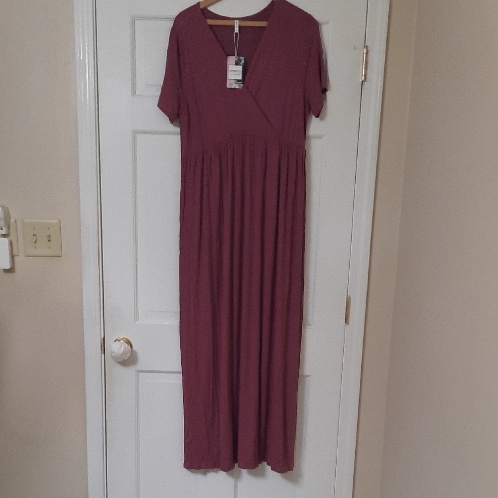 Chic XPENYO Plum Maternity Wrap Maxi Dress SZ XL